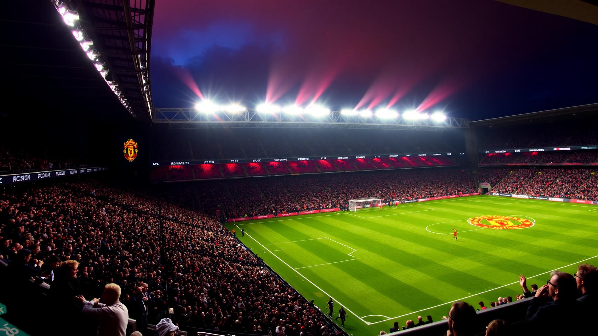 The roaring lights of a Premier League football stadium